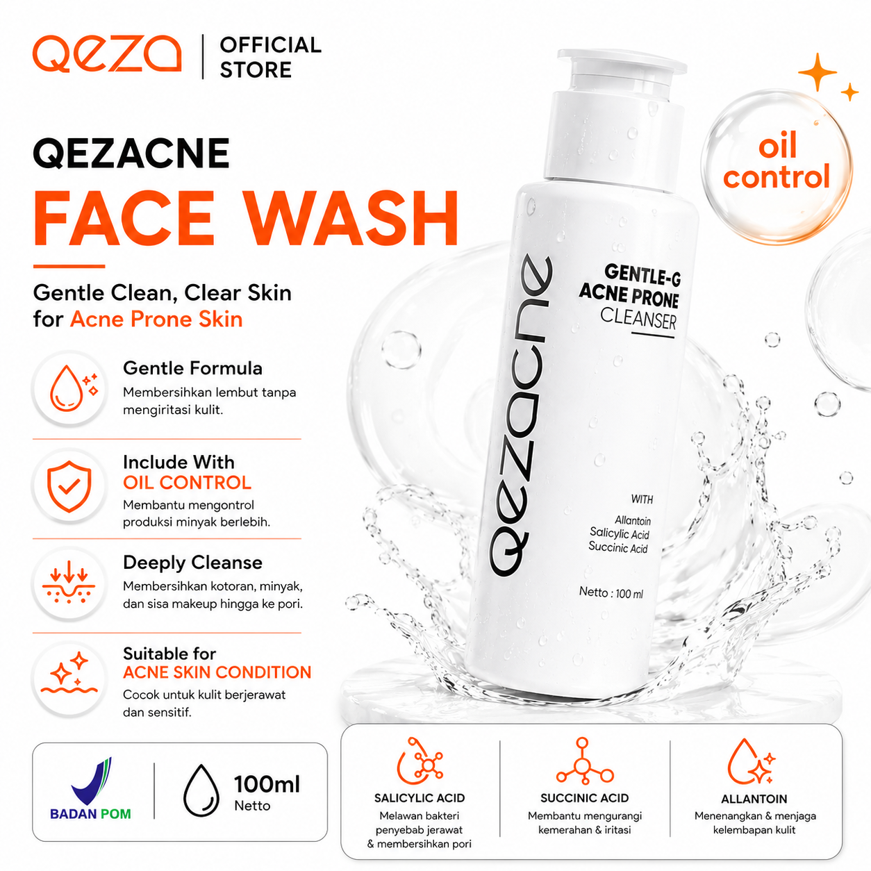 Qezacne Face Wash - Gentle G Acne Prone Cleanser