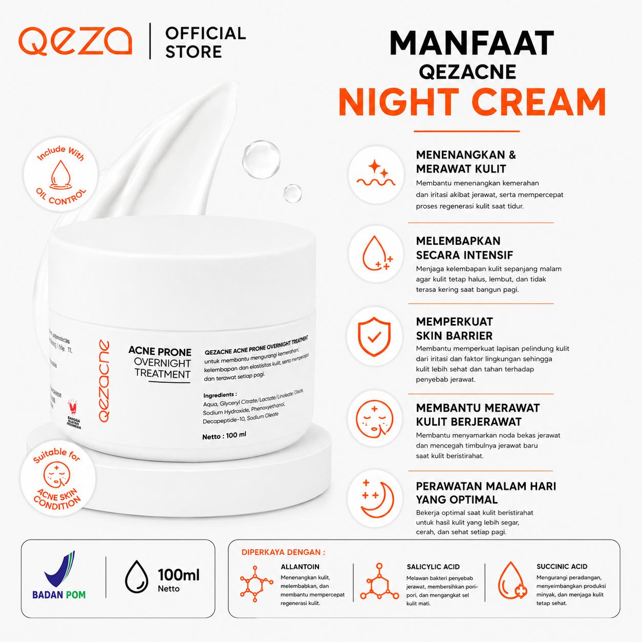 Qezacne Night Cream - Acne Prone Overnight Treatment